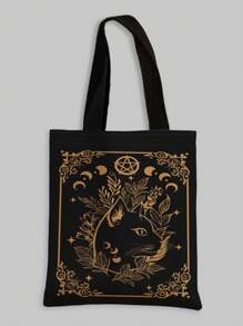 ROMWE Goth Creative Cat Pattern Double Sided Printed Shoulder Canvas Bag - Multicolor - View 1
