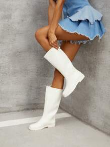 時尚高跟防水膝蓋長雨靴 - 白色 - 查看 6
