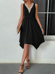 SHEIN Clasi Women's Asymmetrical Hem Dress With Pockets - Black - View 5