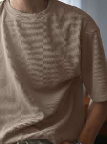 DAZY Men's Ribbed Short Sleeve T-Shirt - Khaki - View 5