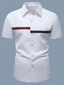 Manfinity Homme Chemise Pour Homme À Manches Courtes En Blocs De Couleurs