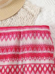 SHEIN Set de două piese pentru fetiță tânără, cu tiv asimetric, cu imprimeu geometric, camisole și pantaloni evazați - Roz - Vizualizare 4