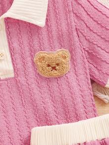 SHEIN Ensemble Haut À Manches Courtes Et Jupe À Motif Ours En Peluche Pour Jeunes Filles - Rose bonbon - Voir 5