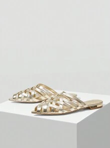 MOTF PREMIUM 时尚尖头编织女士平底鞋度假鞋夏季促销万圣节圣诞节 - 金色 - 查看 4