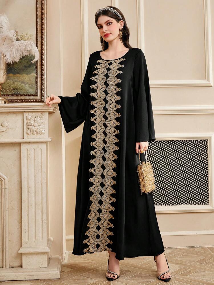 Floral Applique Decoration Long Dress