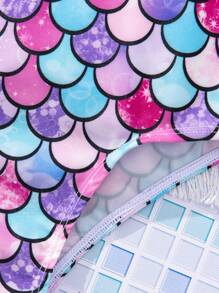 SHEIN Young Girl's One Piece Swimsuit With Knitted Scale Pattern, Spaghetti Strap, Casual Style For Vacation - Multicolor - View 6