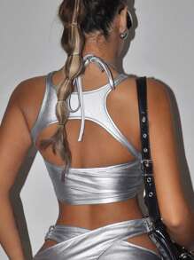 SHEIN ICON 金属镂空挂脖 Y2K 蕾丝装饰金属夏季外出上衣