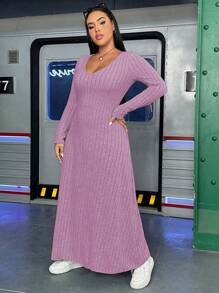 Flirla Kích thước lớn Của phụ nữ Lỏng lẻo phù hợp Sọc Dài Váy Hoodie - Màu tím - Xem 4