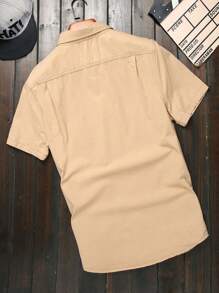 Manfinity Homme Áo sơ mi nam denim màu trơn phía trước, áo sơ mi đô thị cotton trơn màu kem - Màu Khaki - Xem 2