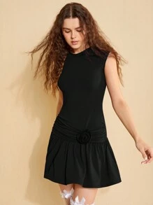 Forever 21 Women's Low Waist Dress With 3d Flower Decor - Black - View 4