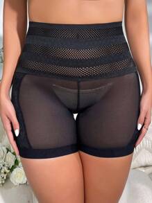 Plus Size Women's Mesh Contrast Shapewear Bottom, Waist & Butt Lifting Compression Shorts - Black - View 3