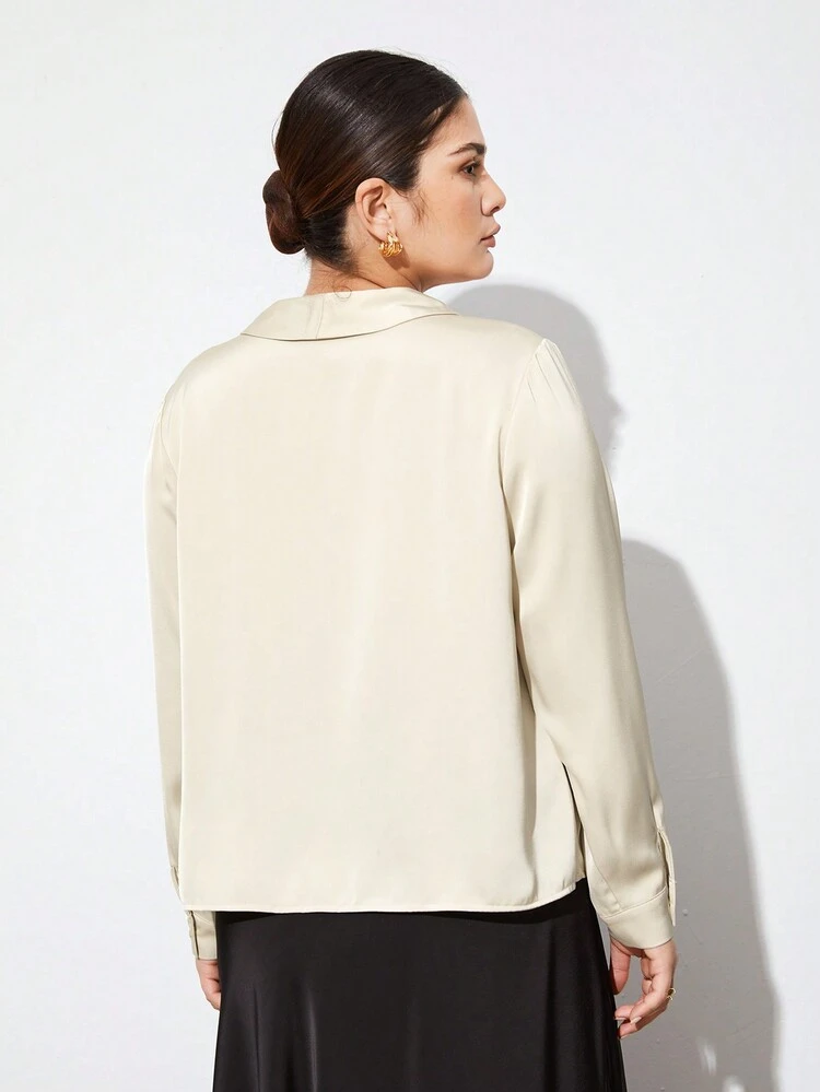 Plus Size Solid Color Long Sleeve Shirt