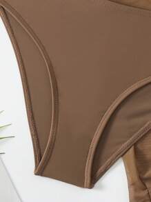 SHEIN Swim Summer Beach Plain Bikini Set Three-Piece Set Bathing Suit - Coffee Brown - View 4