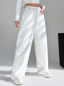 SHEIN EZwear 女款白色束口腰運動褲 - 白色 - 查看 4