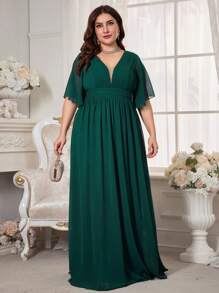 Plus Size Women Pleated Chiffon Dress