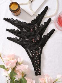 PetitDoll Quần lót dây chữ G in hoa nhỏ gợi cảm cho nữ (3 chiếc) - Nhiều màu - Xem 2