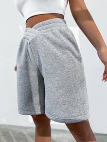 SHEIN Unity Loose-Fit Crossed High-Waist Culottes Sweat Shorts - Grey - View 3