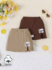 Baby Girl 2pcs/Set Casual And Cute Split Hem Skirt For Daily Wear In Spring And Summer - Multicolor - View 1