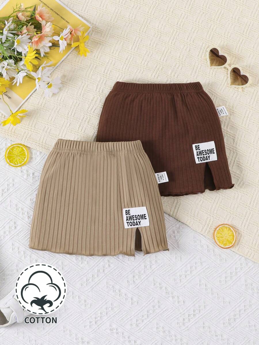 Baby Girl 2pcs/Set Casual And Cute Split Hem Skirt For Daily Wear In Spring And Summer - Multicolor - View 1