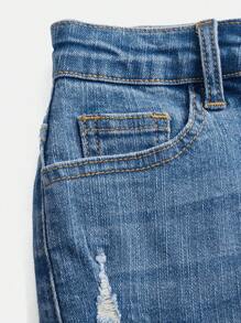 SHEIN Shorts De Mezclilla Desgastados Para Chicas Preadolescentes