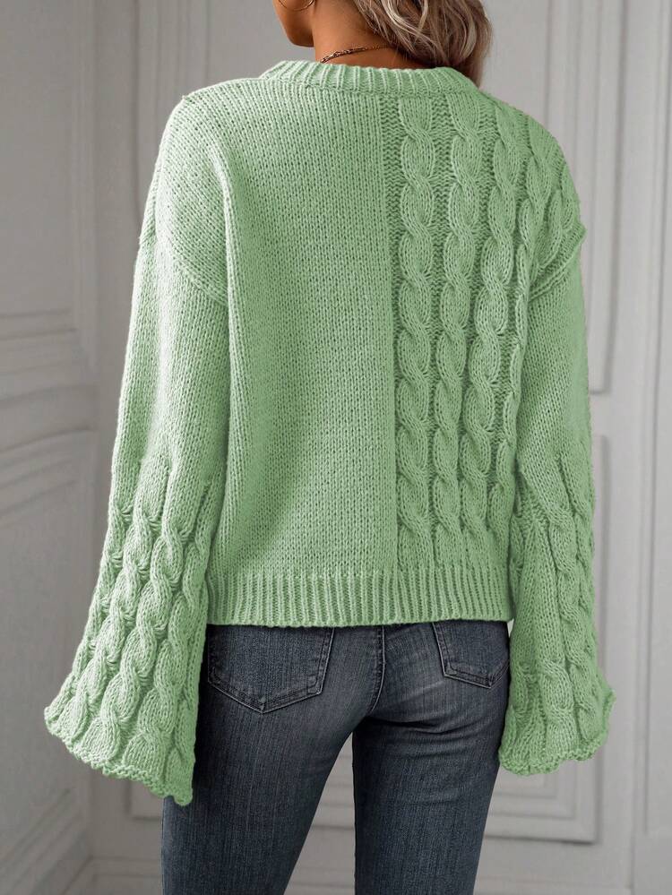 Women's Bell Sleeve Cable Knit Sweater, Knit Pullover Fall Winter
