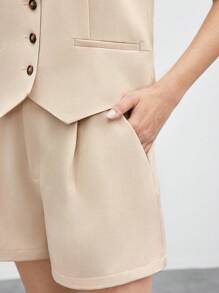 BizChic Bộ vest và quần short cài nút màu trơn dành cho nữ mùa thu/đông - Màu be - Xem 9