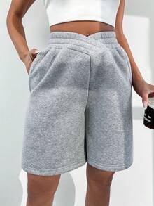 SHEIN Unity Loose-Fit Crossed High-Waist Culottes Sweat Shorts - Grey - View 5