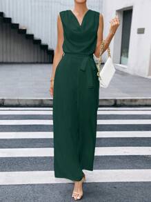 SHEIN Privé Của phụ nữ Cổ bò Thắt lưng Áo liền quần - màu xanh lá - Xem 4