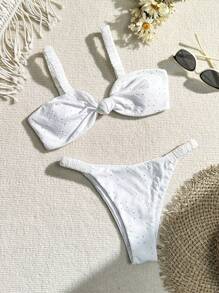 SHEIN Swim Women's Bikini Set With Twisted Detail, Cut-Out And Embroidery Summer - White - View 1