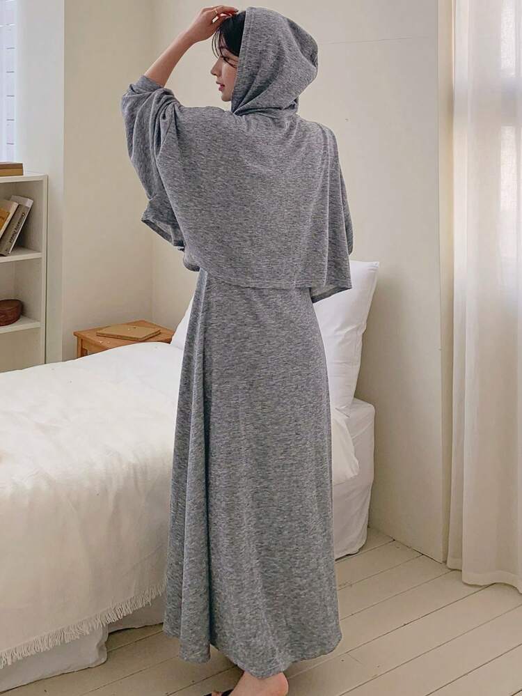 2pcs/Set Women Autumn Embellished Drop Shoulder Long Sleeve Hooded Jacket And Sling Dress For Business Casual,Fall Women Clothes