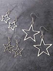 ROMWE Goth 3 Pares De Pendientes De Gota Con Diseño De Estrella - Plateado - Ver 4