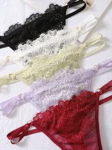 5pcs Perspective Lace Thong Lingerie - Multicolor - View 3