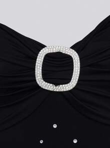 Hauture Rhinestone Cut Out Unitard Jumpsuit - Black - View 9