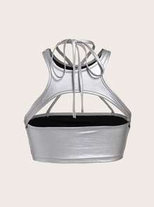 SHEIN ICON 金属镂空挂脖 Y2K 蕾丝装饰金属夏季外出上衣