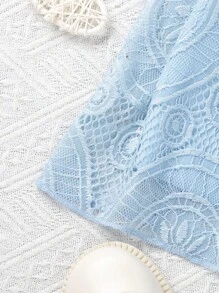 SHEIN Young Girl's Blue Floral-Printed Water Soluble Lace Cami Dress