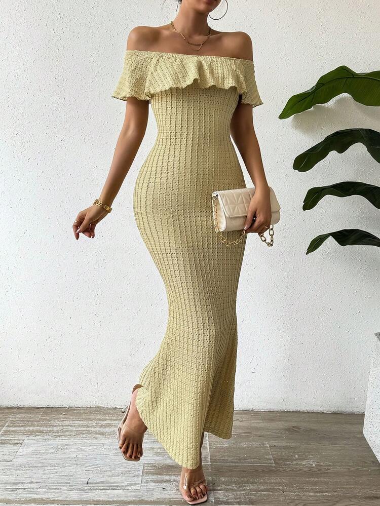 Women's Off Shoulder Ruffled Bodycon Dress