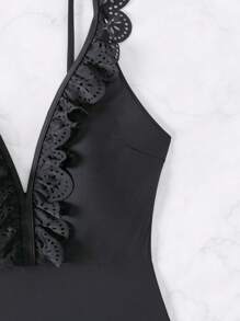 SHEIN Swim Burnt-Out Flower Decorated One-Piece Swimsuit With Ruffle Hem Summer