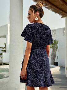 Breezaya 女士波點荷葉短袖連衣裙