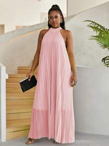 Astrid Vestido liso de hombros descubiertos talla grande para mujeres - Rosa Pálido - Ver 4