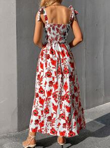 Breezaya Floral Print Shoulder Tie Sleeveless Dress - Red - View 2