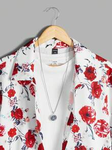 Men's Floral Print Shirt Set - Red - View 9