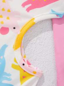 SHEIN Leap Crew Young Girl Knitted Dinosaur Pattern Round Neck Long Sleeve One-Piece Swimsuit - Pink - View 3