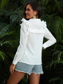 GENKIRA Blusa De Manga Comprida E Gola De Babado Para Senhoras - Branco - Ver 2