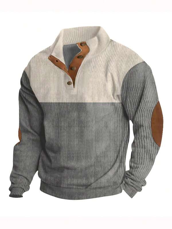 Men's Color Block Buttoned Half Placket Polo Shirt For Spring And Autumn, Fall