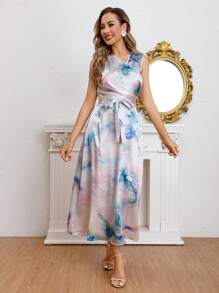 Al Najma Rochie Tie Dye Wrap Cu o haină - Roz - Vizualizare 5