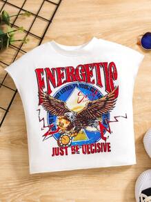 SHEIN Young Girls' Summer Sporty And Casual Comfortable Printed Top With A Sense Of Design Summer Holiday