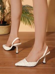 Tacones Altos Beige Con Punta Puntiaguda Y Trenzados Para Mujer - Albaricoque - Ver 1