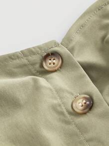 SHEIN MOD Vestido de tirantes para mujer de talla grande con cierre de un solo botonadura y bolsillos grandes - Verde militar - Ver 4