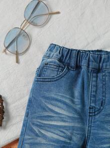 Baby Boy Street-Style Cool Elastic Jeans With Heavy Washed And Slashed Details - Light Wash - View 3