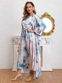 Al Najma Rochie Tie Dye Wrap Cu o haină - Roz - Vizualizare 4